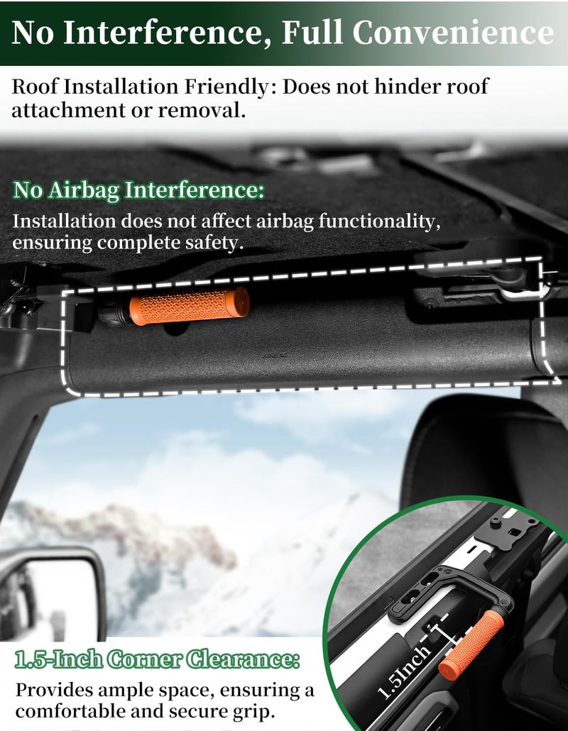 JROAD Bronco Aluminum Grab Handles Roll Bar Non-Slip Grip HandlesCompatible with Ford Bronco 2021-2025 Front or Rear Seat 4 Door Soft/Hard Top,Bronco Raptor Interior Accessories （2PCS/Orange） - Image 4
